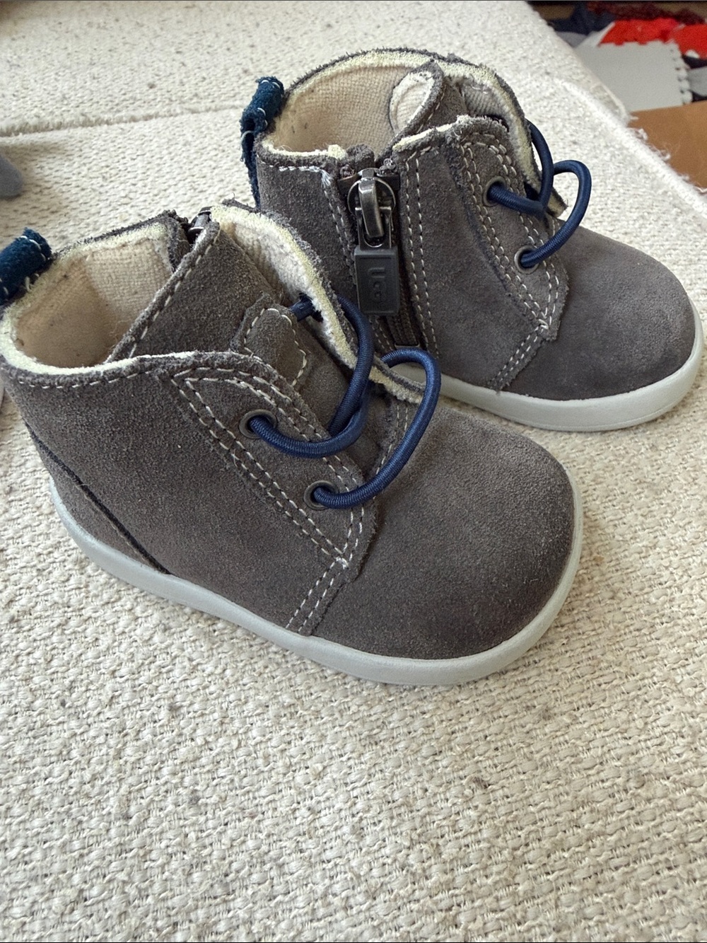 UGG Kristjan Toddler Suede Ankle Boots in Gray with Navy Laces